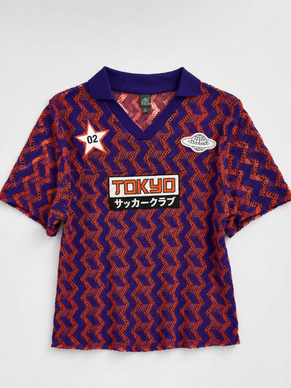 Wild Fable Tokyo Soccer Club Mesh Jersey Top XS Purple Orange Y2K Streetwear